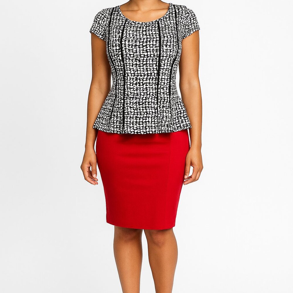 La Vanya Woman Plus Size 1X Black & White Classic Stretchy Comfy Blouse Top EUC